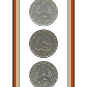1954 1/2 Half Rupee Corn Sheaf Nickel Coin Calcutta Mint - UGET - 3 Coins