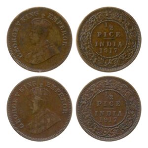 1917 1/2 Half Pice George V King & Emperor Calcutta Mint