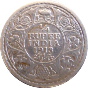 1918 1/4 Quarter Rupee George V King Emperor Calcutta Mint