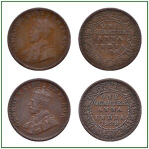 1929 1/4 One Quarter Anna George V King Emperor Calcutta Mint