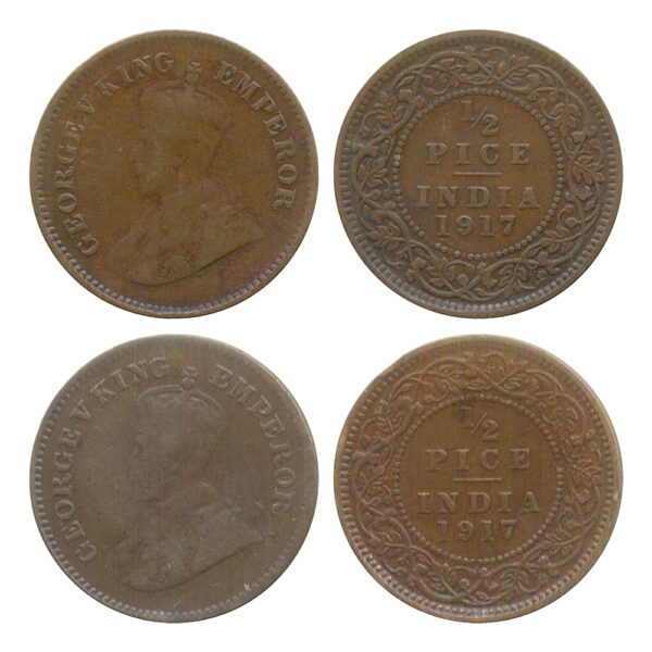 1917 1/2 Half Pice George V King & Emperor Calcutta Mint