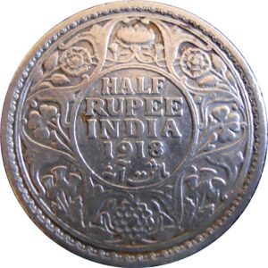 1918 1/2 Half Rupee George V King Emperor Bombay Mint
