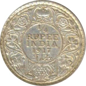 1917 1/4 Quarter Rupee George V King Emperor Calcutta Mint