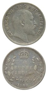 1904 1/4 Quarter Rupee Edward VII King Emperor - Calcutta Mint - RARE 1 1904 1/4 Quarter Rupee Edward VII King Emperor - Calcutta Mint - RARE