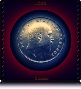 1908 2 Two Annas Edward VII King Emperor - Calcutta Mint - RARE