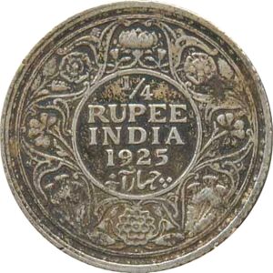 1925 1/4 Quarter Rupee George V King Emperor Bombay Mint - RARE