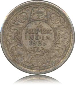 1925 1/4 Quarter Rupee George V King Emperor - Bombay Mint - RARE