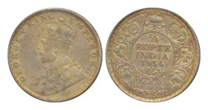 1936 1/4 Quarter Rupee King George V Emperor Calcutta & Bombay Mint - RARE - UGET - 2 Coins