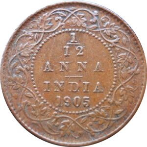 1905 1/12 One Twelve Anna Edward VII King Emperor Calcutta Mint - RARE COIN