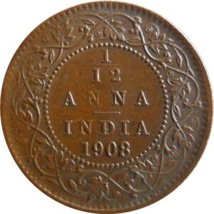 1908 1/12 One Twelve Anna Edward VII King Emperor - Calcutta Mint - RARE