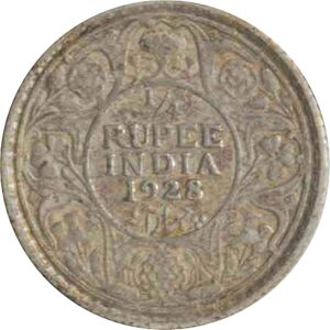 1928 14 Quarter Rupee George V King Emperor - Bombay Mint - RARE