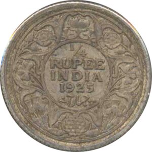 1925 1/4 Quarter Rupee George V King Emperor - Bombay Mint - RARE
