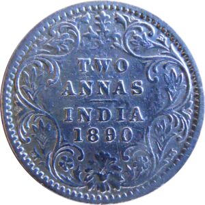 1890 Victoria Empress 2 Annas Silver Coin Bombay Mint - Rare