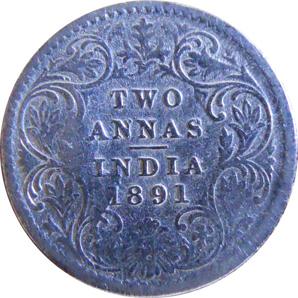 1891 2 Annas Queen Victoria Empress Silver Coin Calcutta Mint - Worth Buy