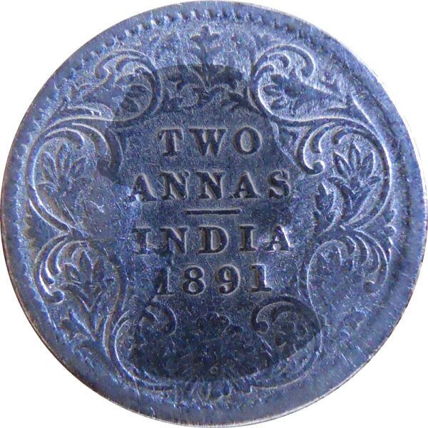 1891 2 Annas Queen Victoria Empress Calcutta Mint - Worth Buy - Image 3