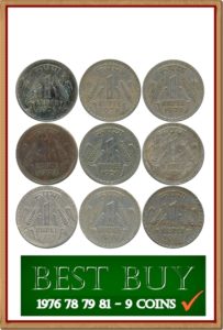 1976 78 79 81 1 One Rupee Republic India Coin Calcutta Mint - UGET - 9 Coins