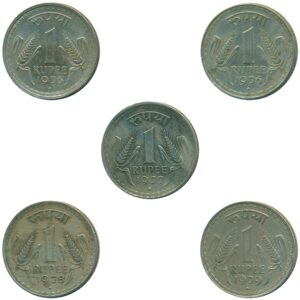 1975 1976 1977 1978 1979 1 One Rupee Republic India Bombay Mint