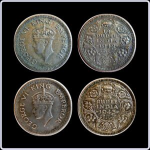 1942 1943 1/4 Quarter Rupee King George VI Calcutta Mint