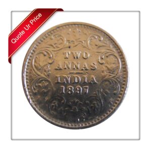 1897 2 Two Annas Silver Coin Queen Victoria Empress Bombay Mint - Best Buy - RARE COIN