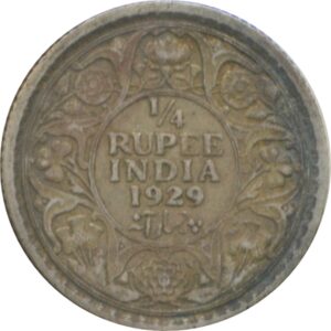 1929 1/4 Quarter Rupee Silver Coin King George V Calcutta Mint - Best Buy - RARE