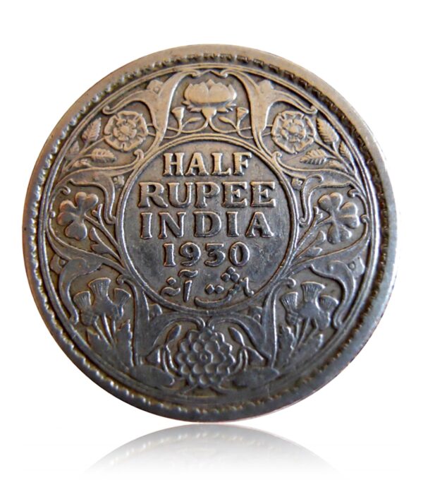 1930  1/2  Half Rupee Silver Coin George V King Emperor Calcutta Mint - RARE