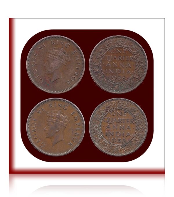 1938 British India 1/4 Quarter Anna King George VI  Bombay Mint - 2 Coins