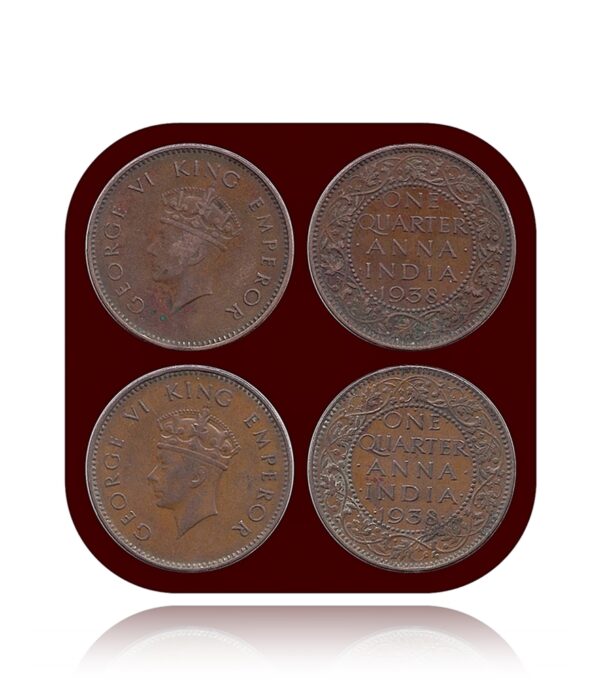1938 British India 1/4 Quarter Anna King George VI  Bombay Mint - 2 Coins