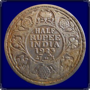 1923  1/2 Half Rupee Silver Coin British India King George V Calcutta Mint - RARE COIN