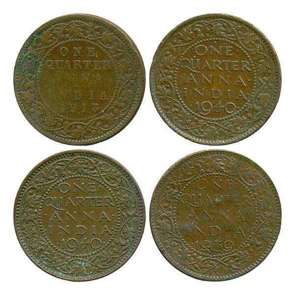 1913 1939 1940  1/4 Quarter Anna British India King George V & VI Calcutta & Bombay mint