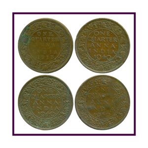 1913 1939 1940  1/4 Quarter Anna British India King George V & VI Calcutta & Bombay mint