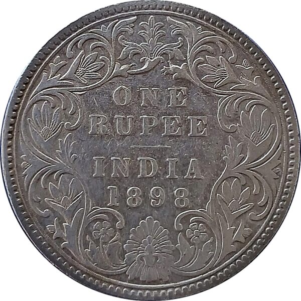 1898  1 Rupee Silver Coin British India Queen Victoria Empress Bombay Mint - RARE COIN