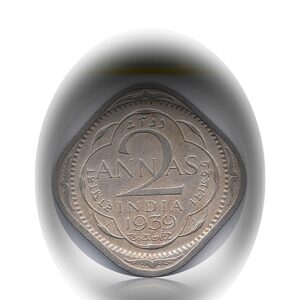 1939 2 Anna Coin British India King George VI Calcutta Mint