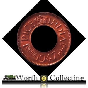 1947 1 Pice Hole Coin British India King George VI Calcutta Mint – AUNC