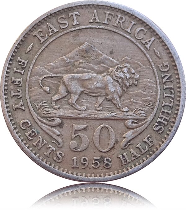 1958 50 Cents British Queen Elizabeth East Africa Half Shilling 