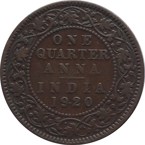 1920  1/4 Quarter Anna – British India King George V Calcutta Mint