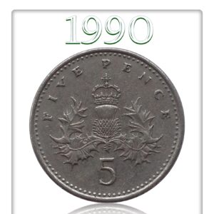 1990 5 Pence Coin Great Britain Elizabeth II - RARE