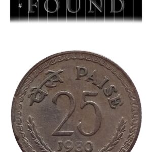 1980 Rare 25 Paise Republic India coin Hyderabad Mint
