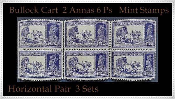 Mint Stamps - Bullock Cart 2 Annas 6 ps Horizontal Pair -3 Sets - Worth Buy