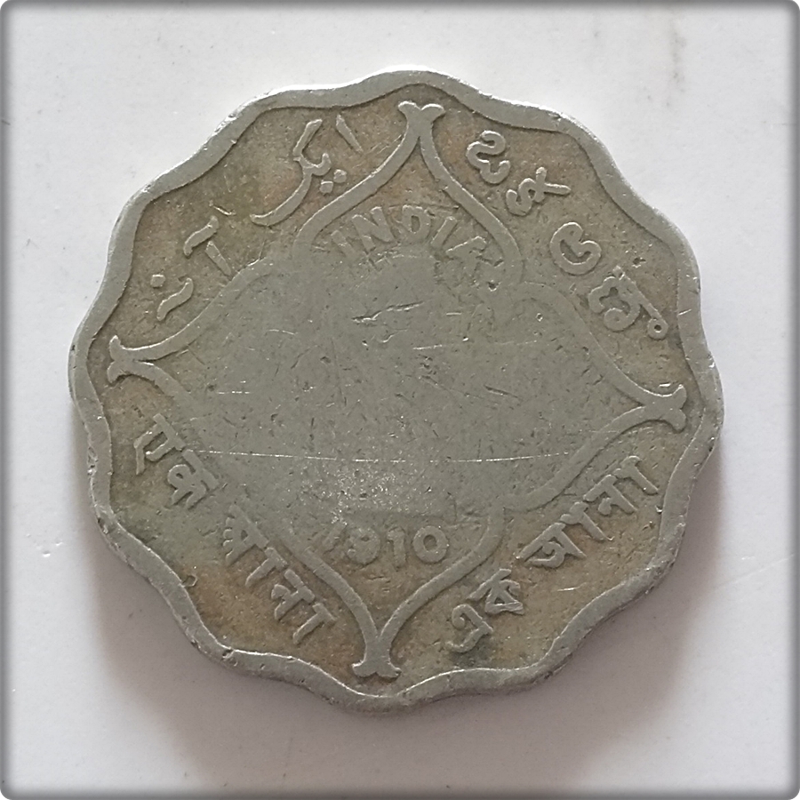 1910 1 Anna Coin British India King Edward VII Calcutta Mint