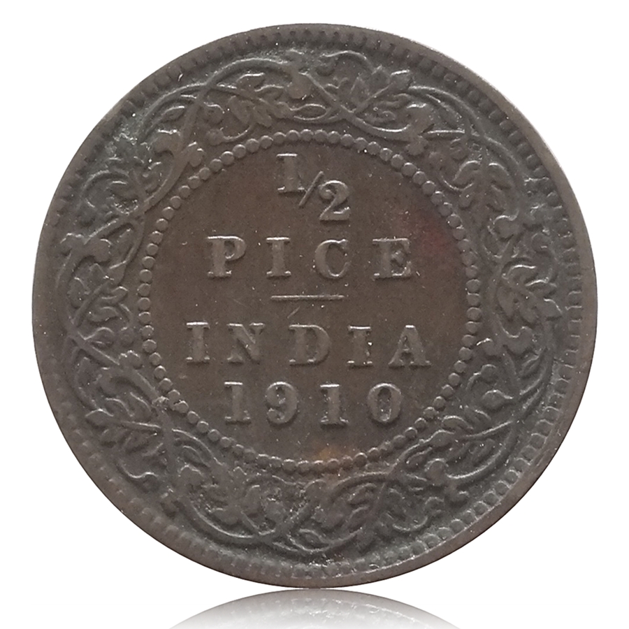 1910 1/2 Half Pice Coin British India King George V Calcutta Mint