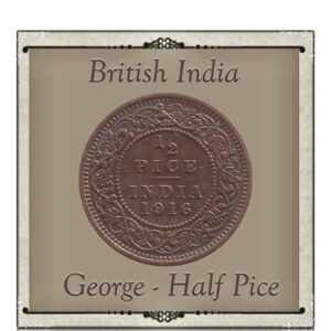 1916 1/2 Half Pice British India  King George V Calcutta Mint