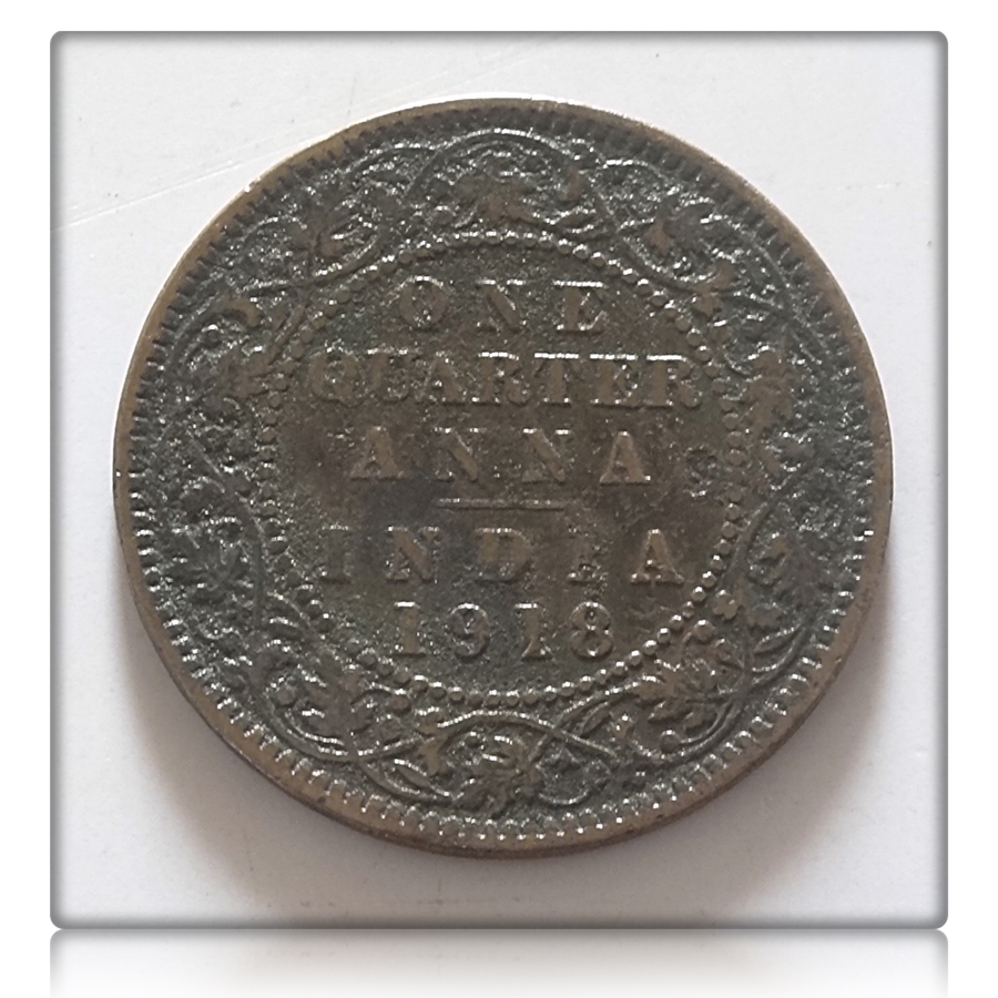 1918 1/4 Quarter Anna Coin British India King George V Calcutta Mint