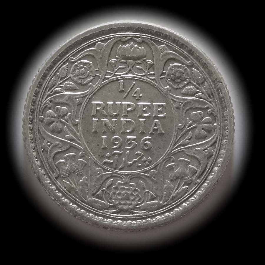 1936 1/4 Quarter Rupee British India King George V Calcutta Mint
