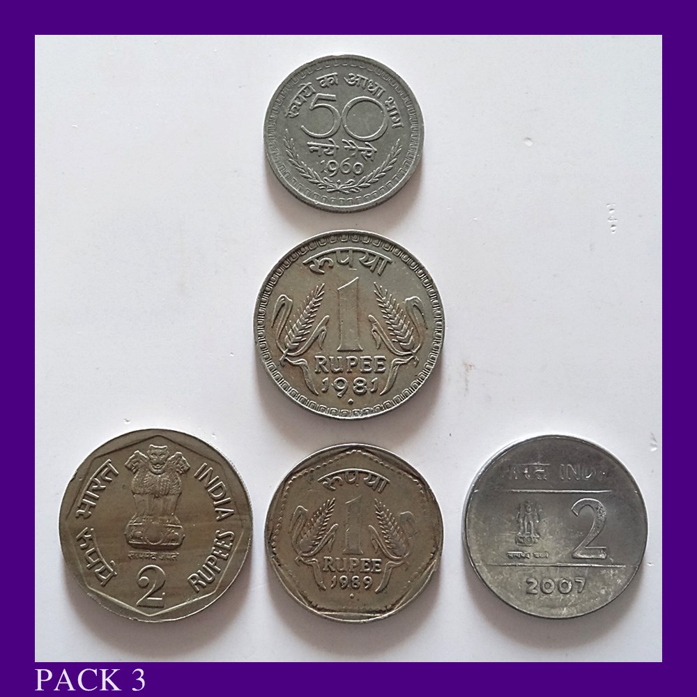 1960 50 Paise 1981 1989 1 Rupee 1982 2007 IX Asian Games Republic India Coin - 5 Coins