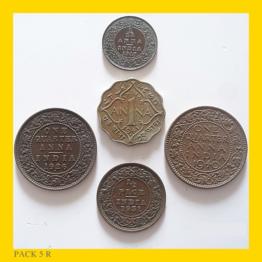 1915 1/12 Twelve Anna 1941 1 Anna 1931 1/2 Half Pice 1926 1940 1/4 Quarter Anna British India Coin