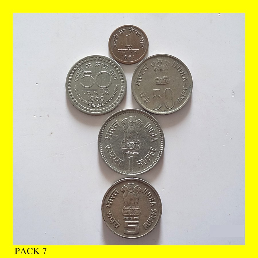 1961 1 Paisa 1969 1972 50 Paisa 25th Anniversary of Independence 1969 1 Rupee Jawaharlal Nehru 5 Rupee Saint Thiruvallur Republic India Coins