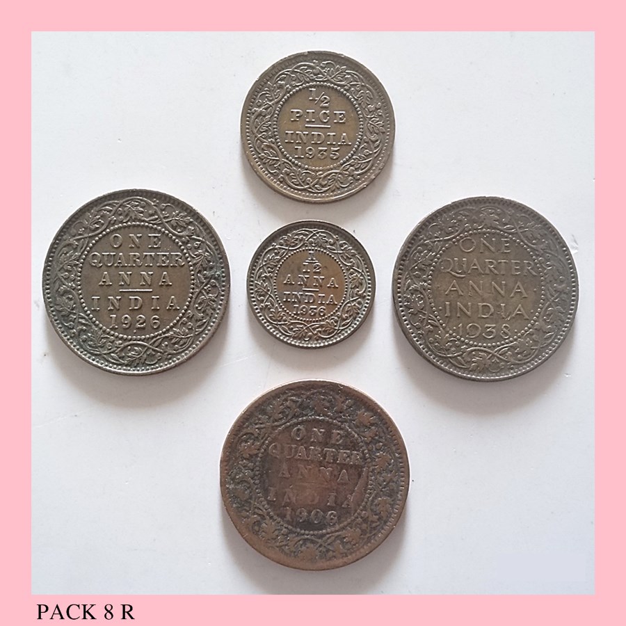 1936 1/12 Twelve Anna 1935 1/2 Half Pice 1906 1926 1938 1/4 Quarter Anna King Edward VII Geogre V & VI