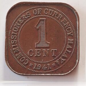 1941 1 Cent Coin Commissioners of Currency Malaya King George VI