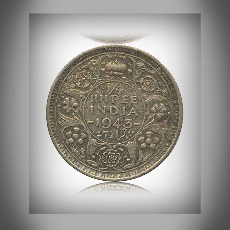 1943 1/4 Rupee George VI King Emperor - Calcutta Mint