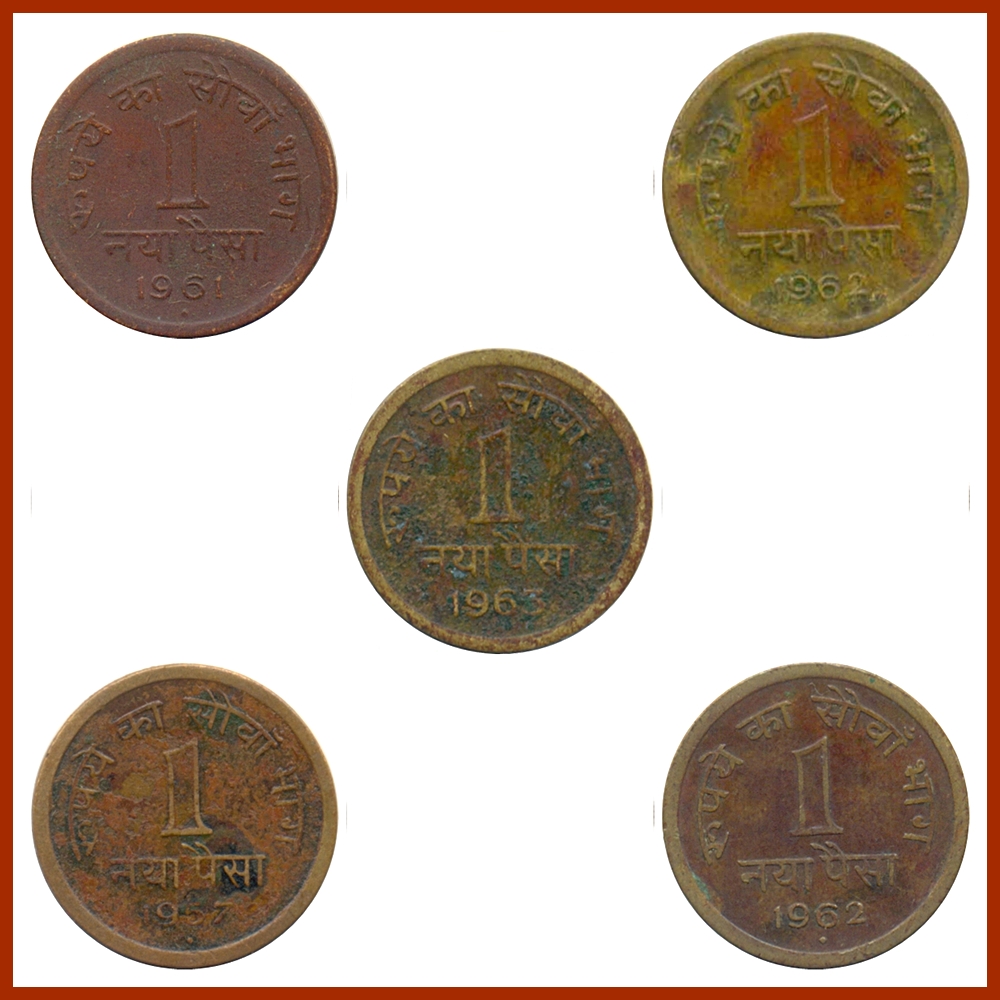1957 1961 1962 1963 1 Naya Paisa Republic India Bombay Mint - 5 Coins